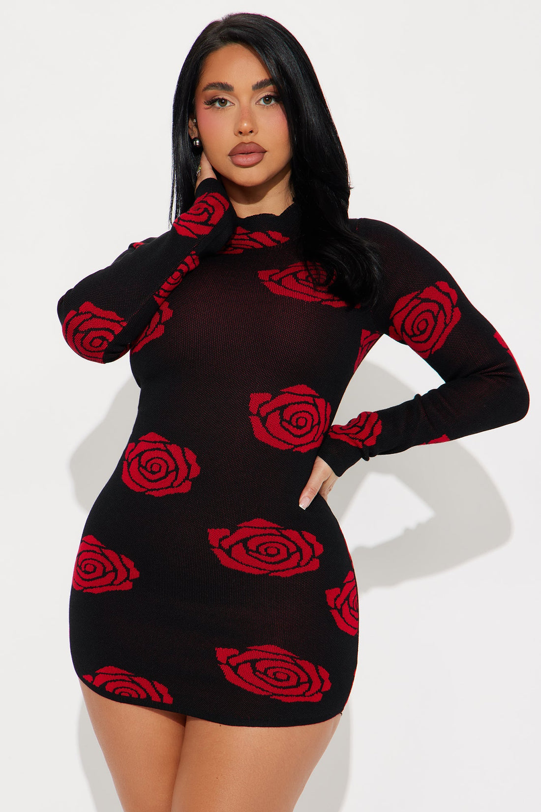 Julianna Sweater Mini Dress - Red/combo