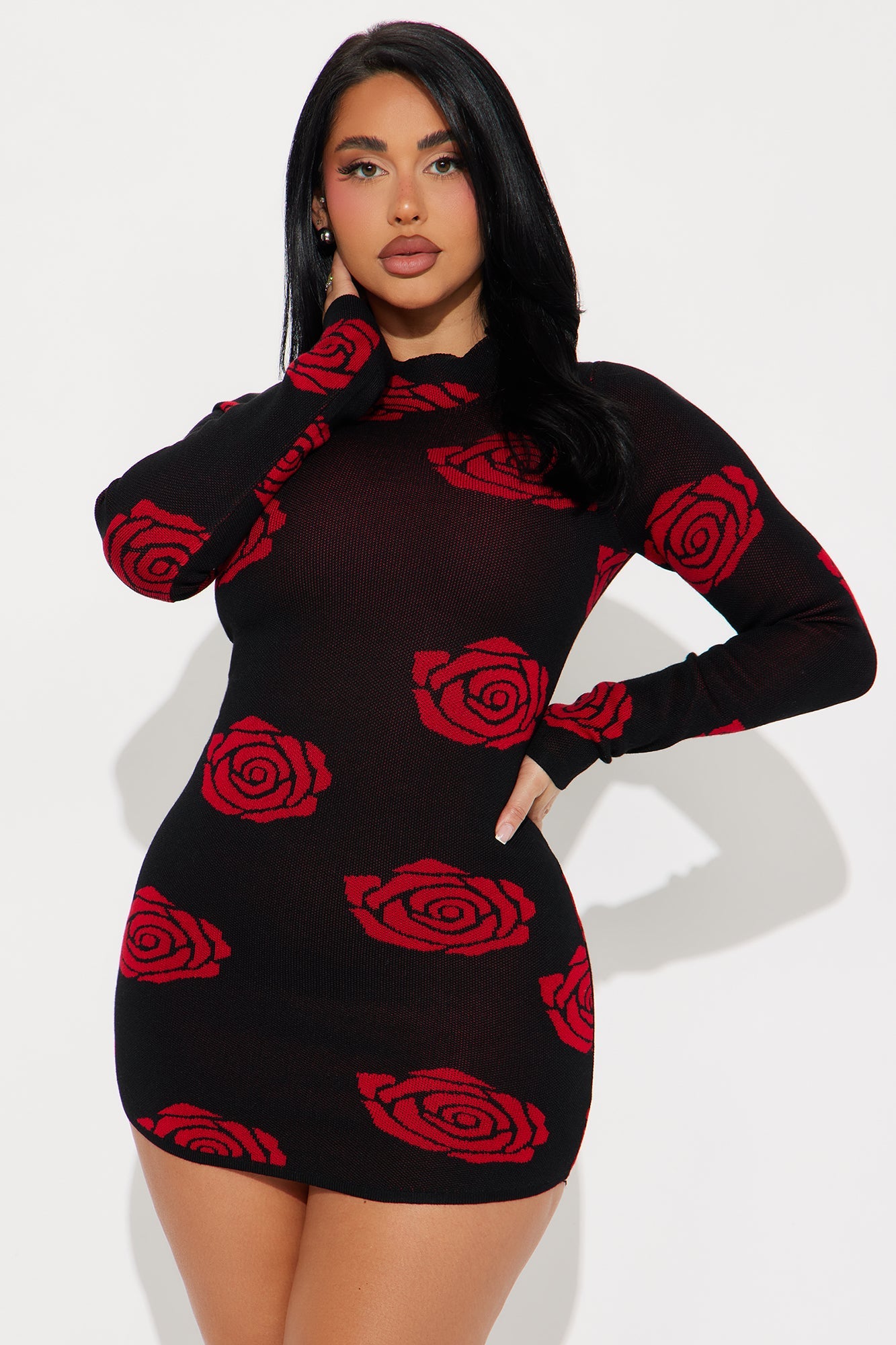 Julianna Sweater Mini Dress - Red/combo