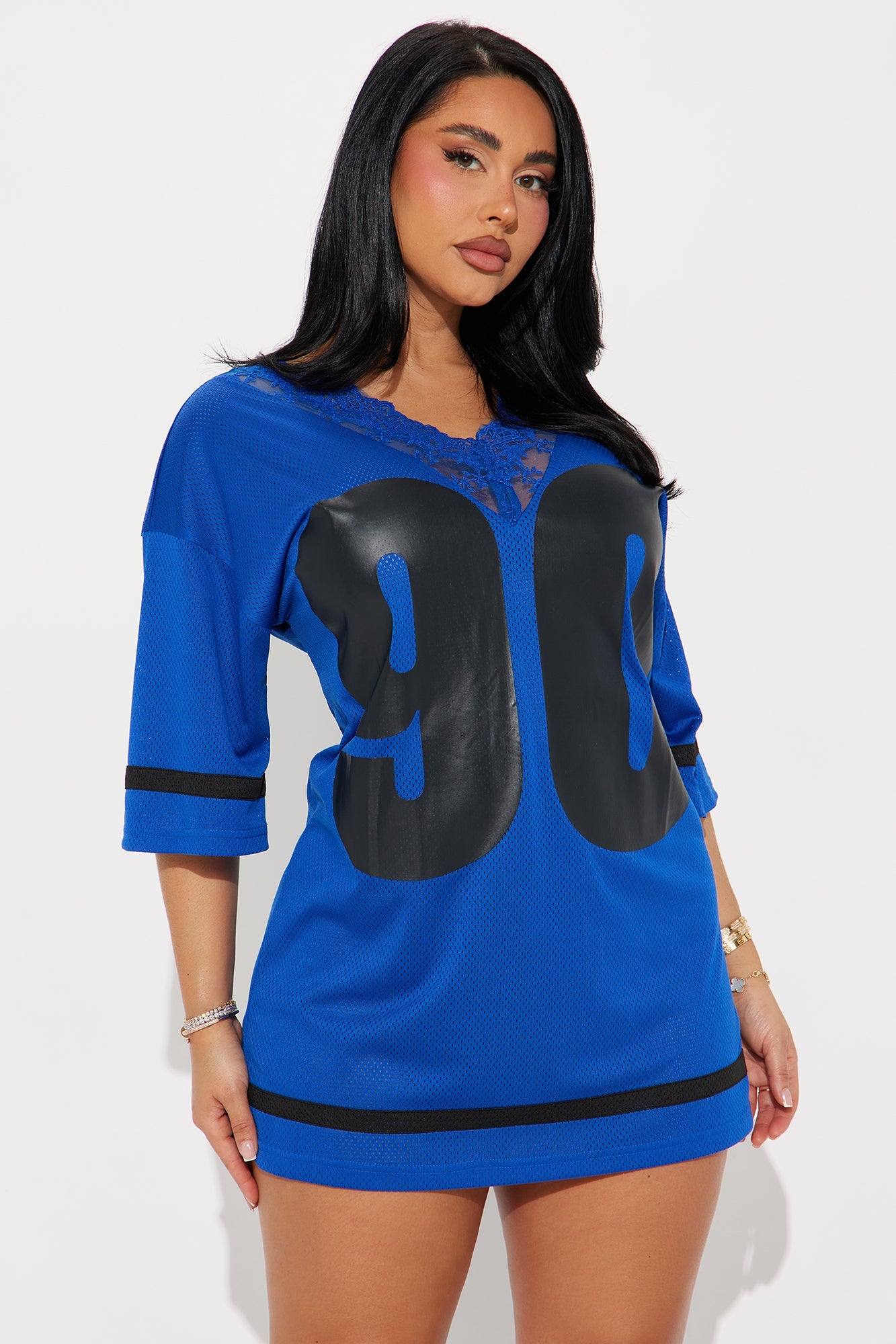 Game Day Lace Jersey Mini Dress - Royal