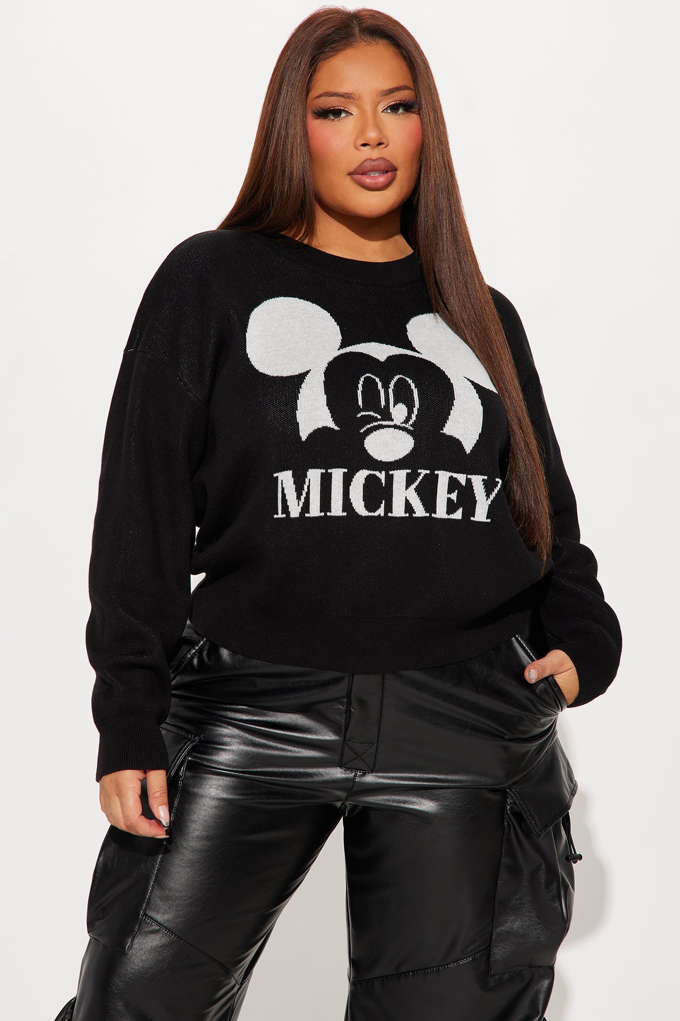 Mickey Mouse Cropped Sweater - Black/White