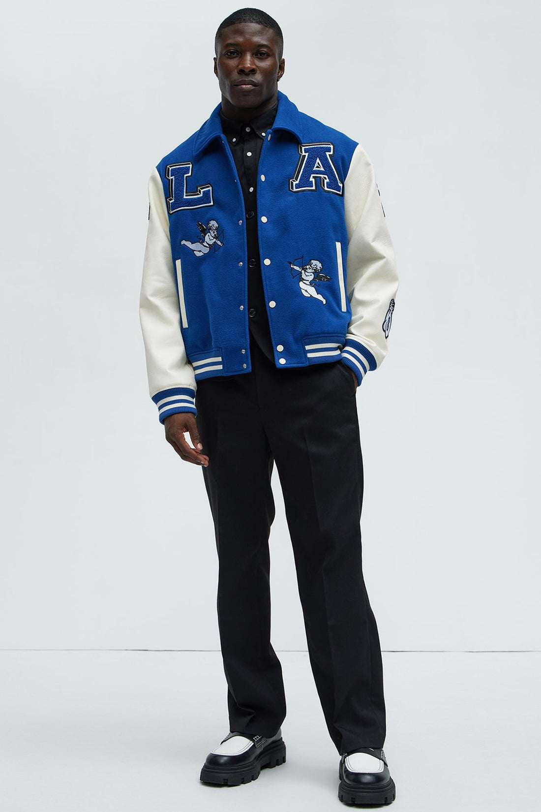 LA Patchwork Varsity Jacket - Royal/combo