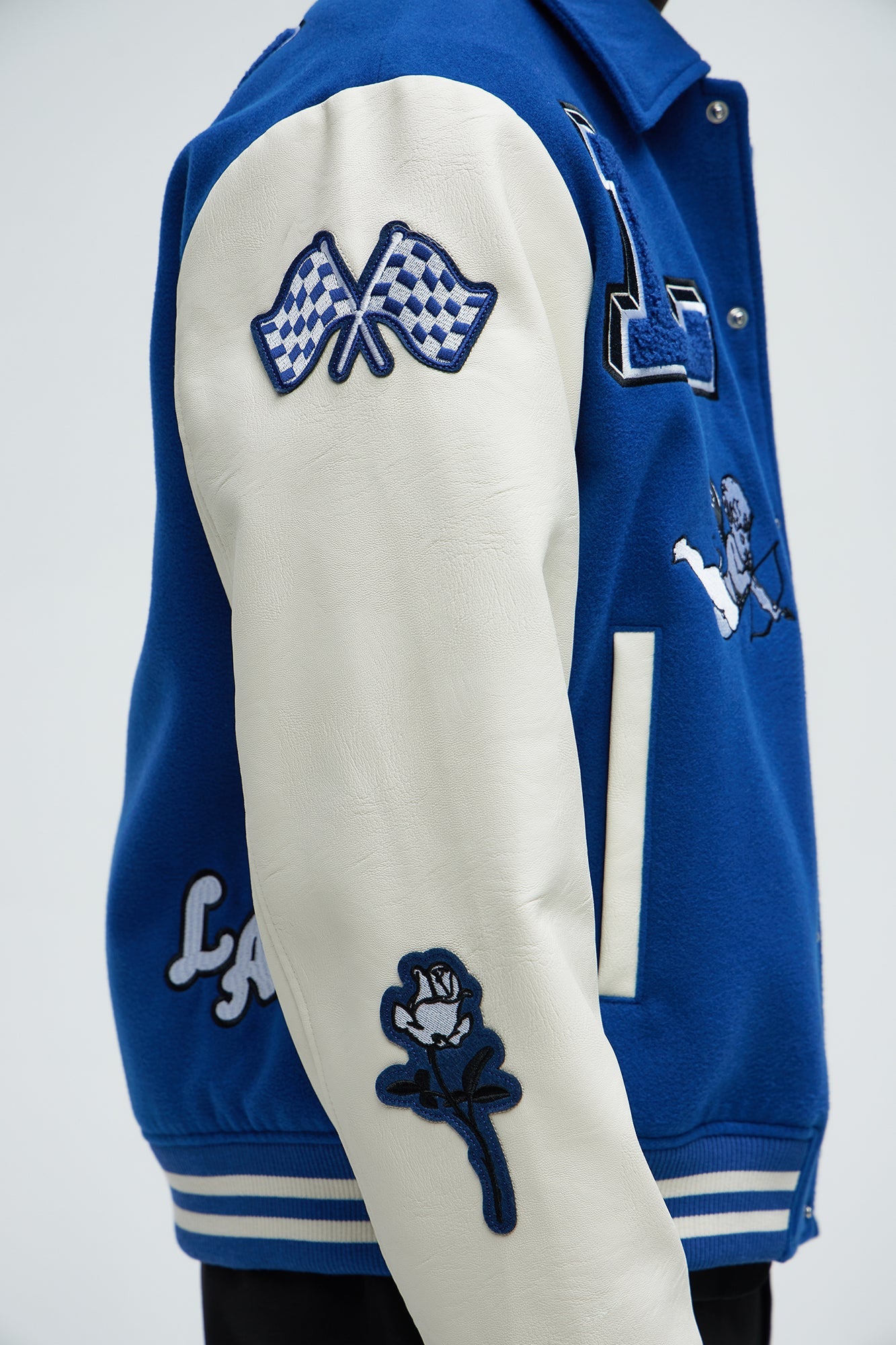 LA Patchwork Varsity Jacket - Royal/combo