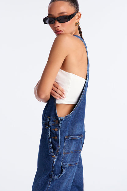 Dickies Denim Boyfriend Overalls - Stone Blue Wash