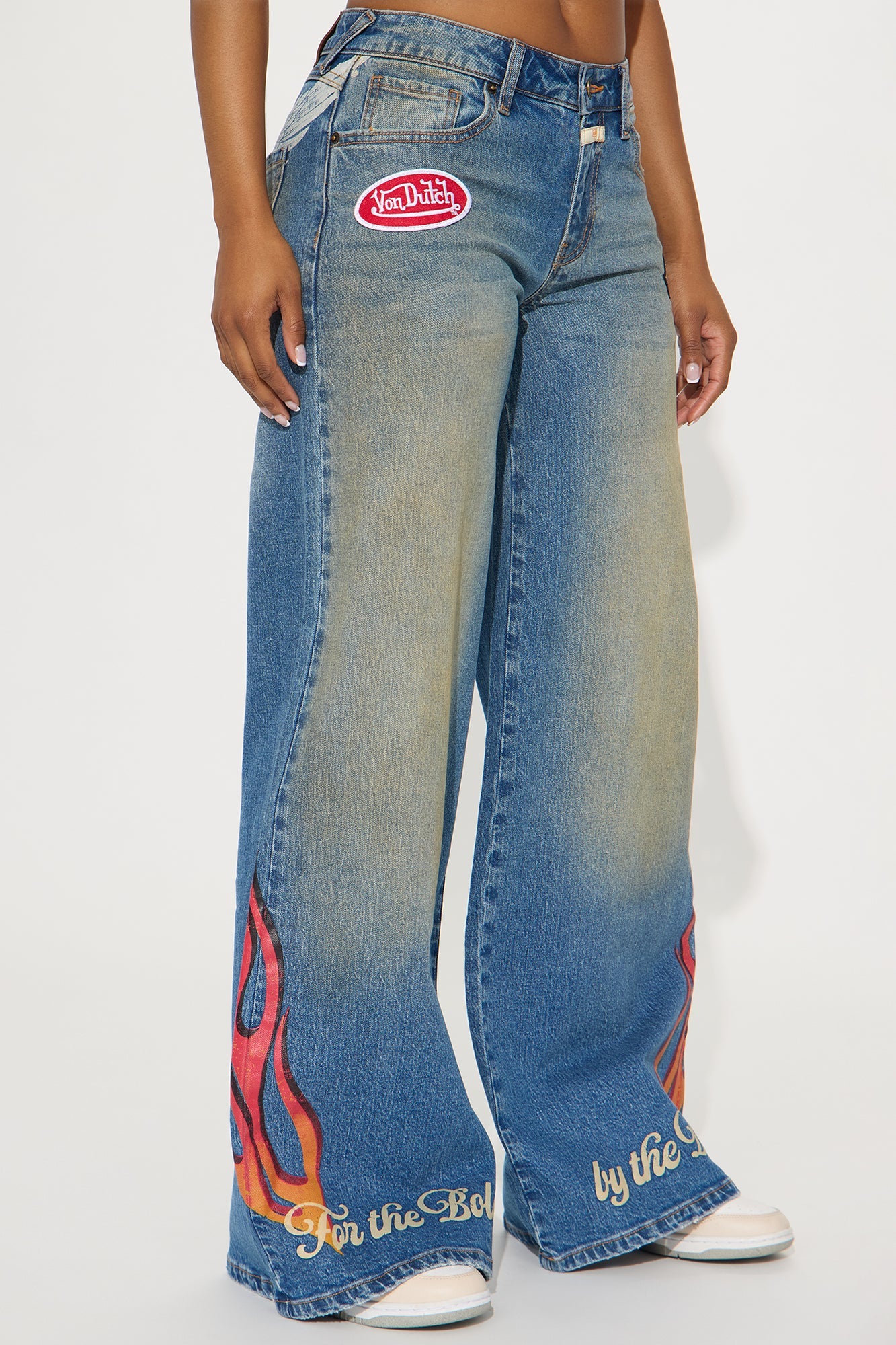 Von Dutch Bold Flame Wide Leg Jeans - Vintage Wash