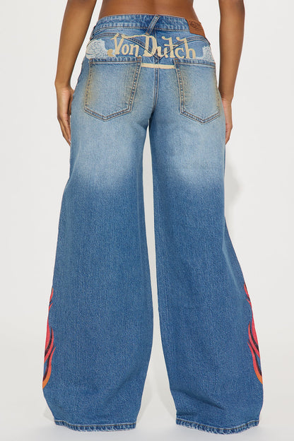 Von Dutch Bold Flame Wide Leg Jeans - Vintage Wash