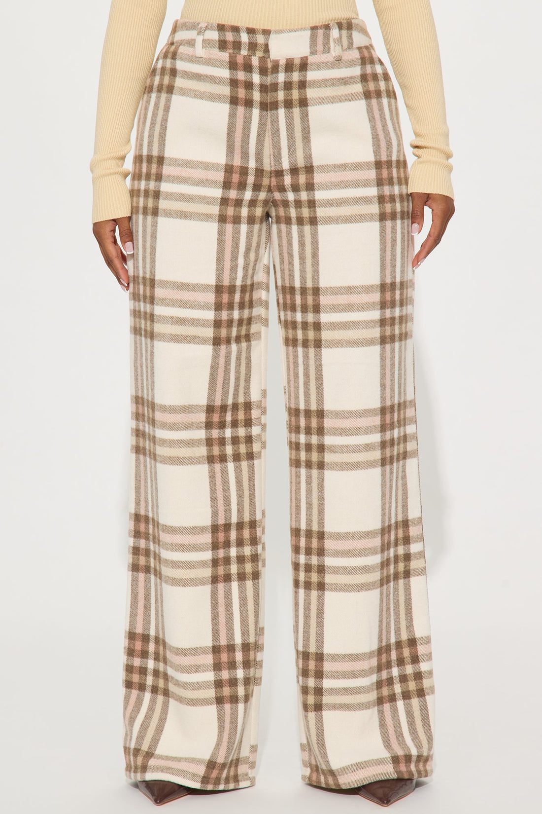 Emma Plaid Trouser Wide Leg Pant 33″ - Cream/combo