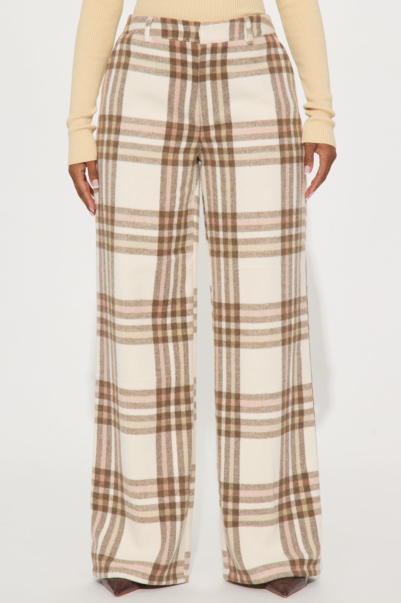 Emma Plaid Trouser Wide Leg Pant 33″ - Cream/combo