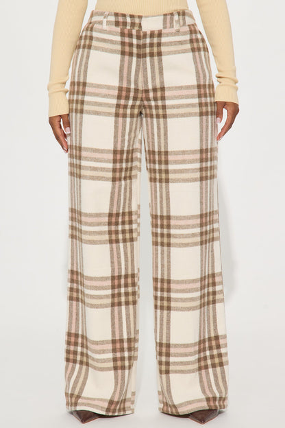 Emma Plaid Trouser Wide Leg Pant 33″ - Cream/combo