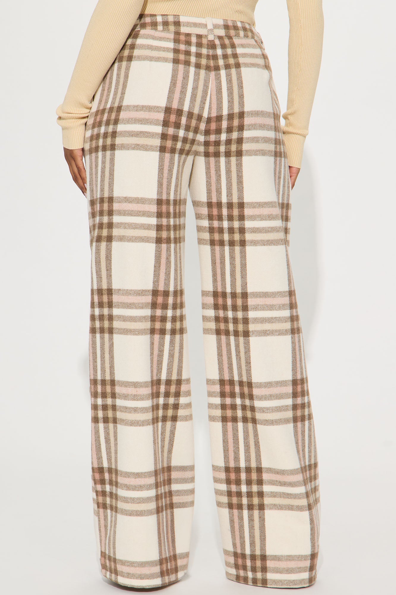 Emma Plaid Trouser Wide Leg Pant 33″ - Cream/combo
