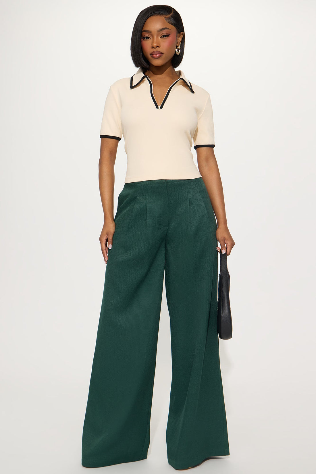 Crystal Textured Wide Leg Pant 33 - Hunter Green