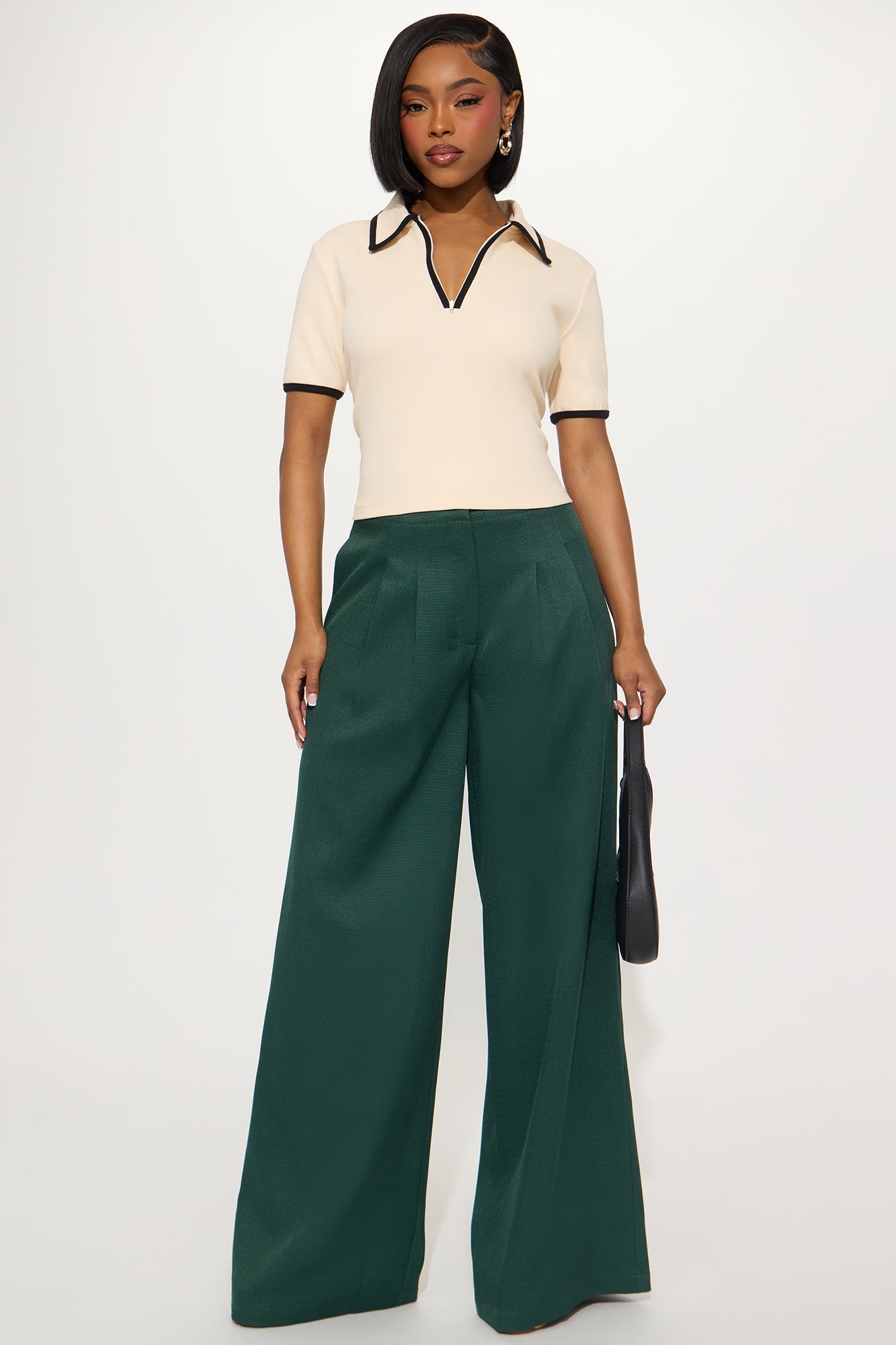 Crystal Textured Wide Leg Pant 33 - Hunter Green