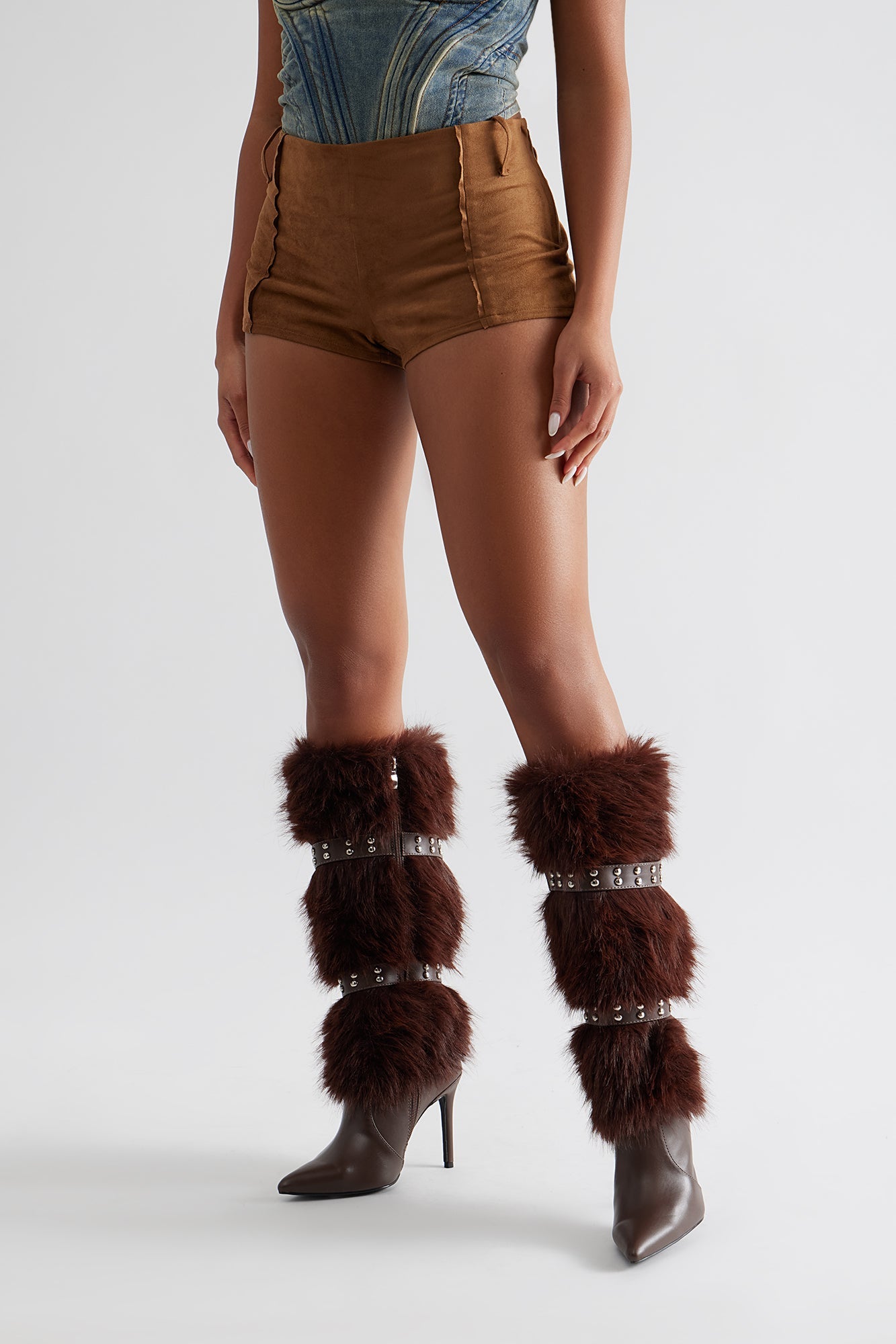 Cambridge Studded Faux Fur Boots - Brown