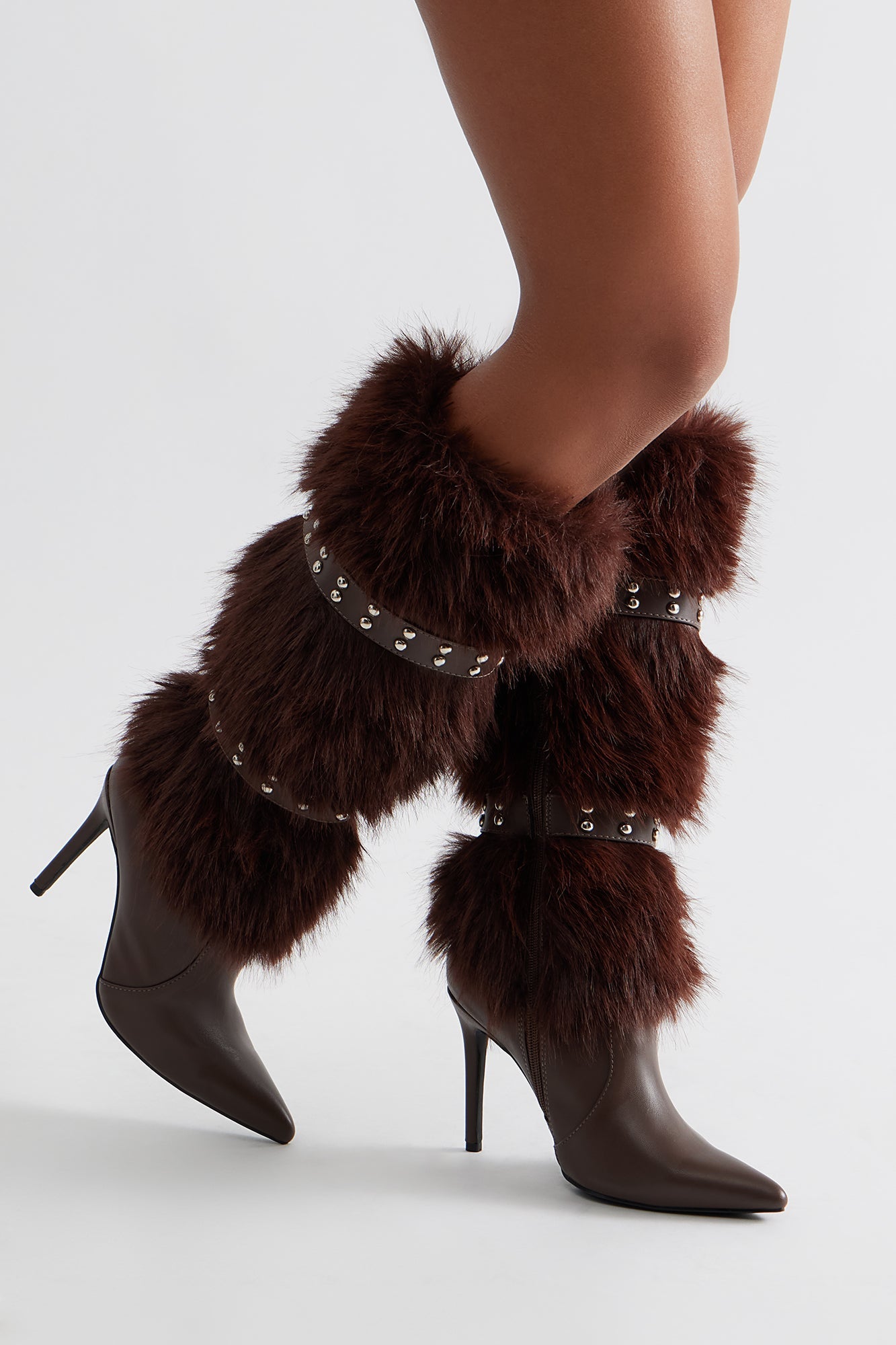 Cambridge Studded Faux Fur Boots - Brown