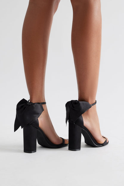 Flores Satin Bow Heels - Black