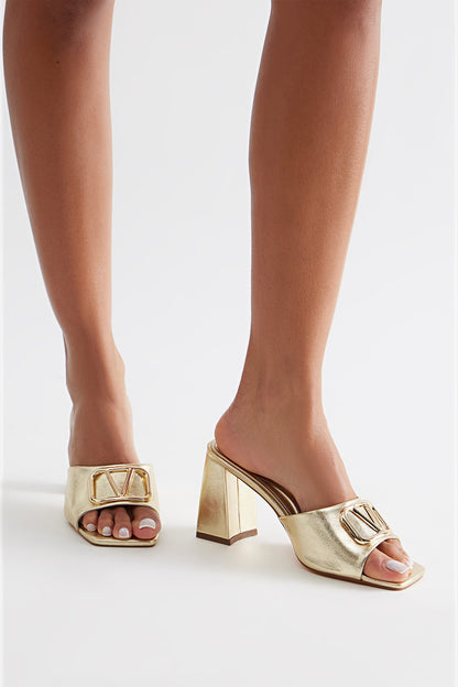 Brex Hardware Block Heels - Gold
