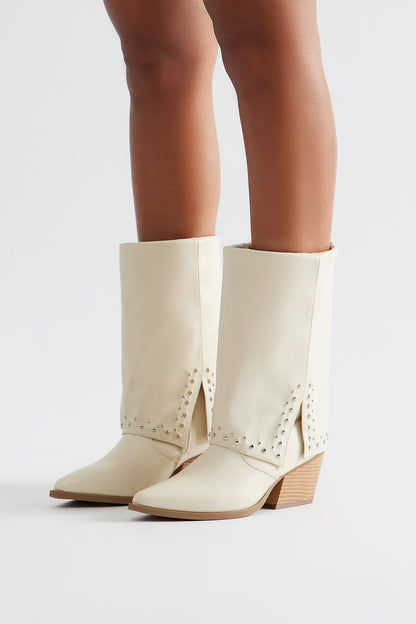 Thatcher Studded Overlay Booties - Ivory