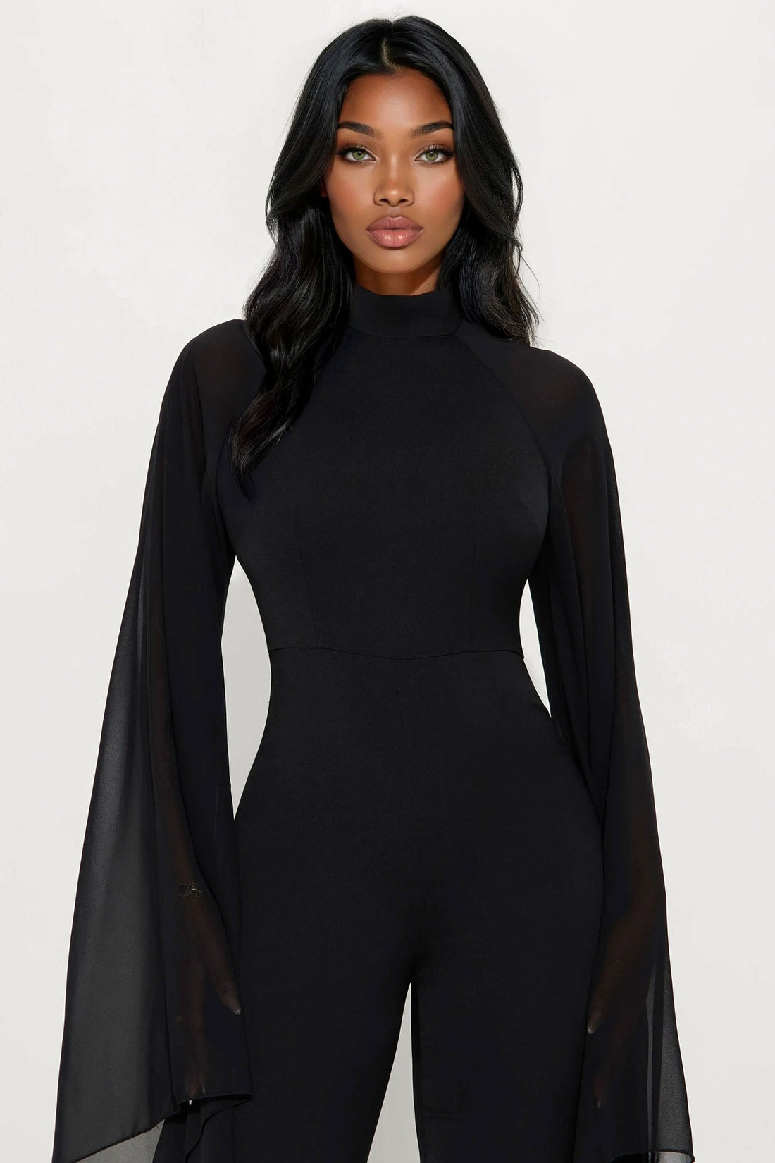 Gelina Cape Sleeve Jumpsuit - Black