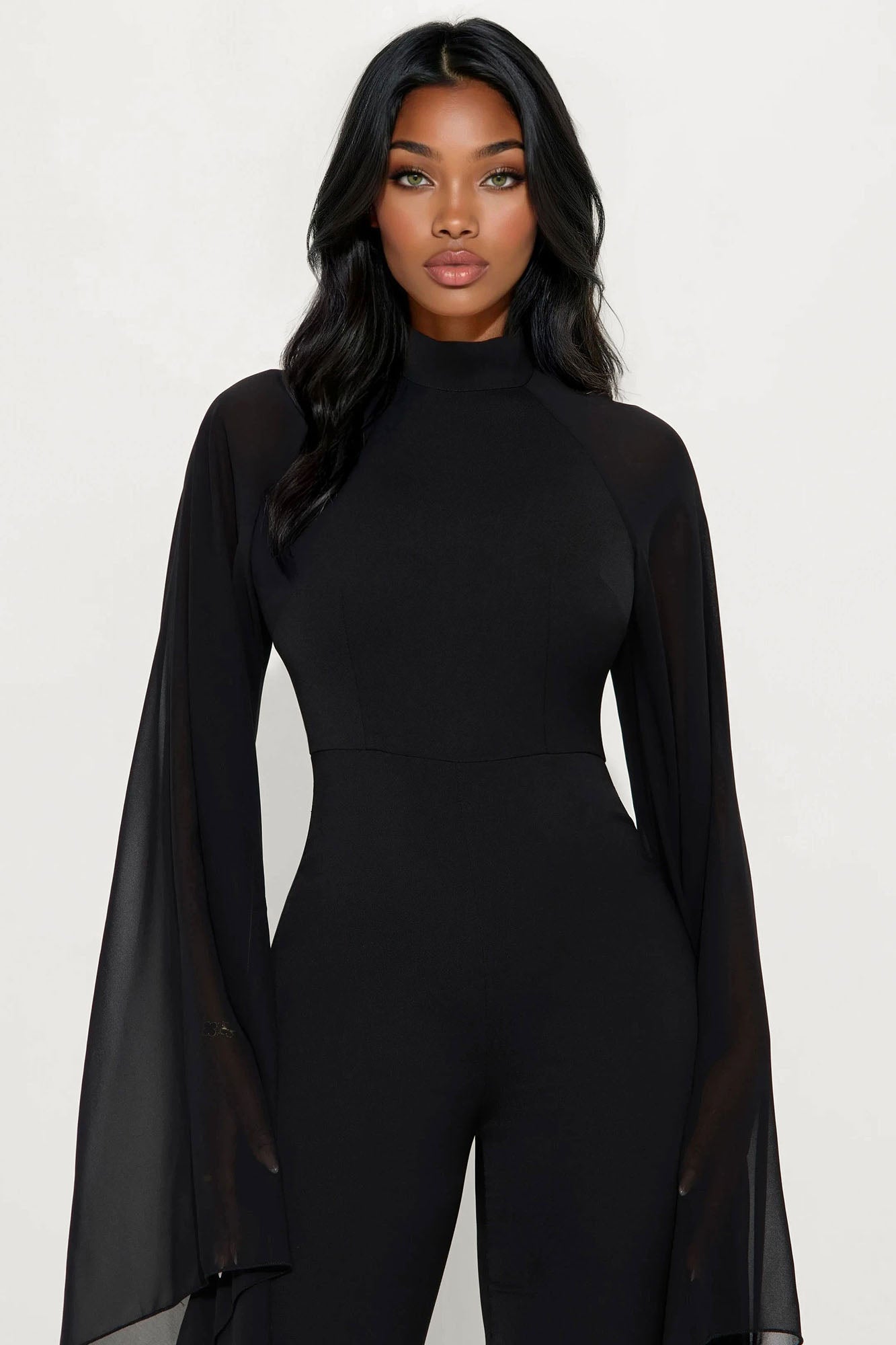 Gelina Cape Sleeve Jumpsuit - Black