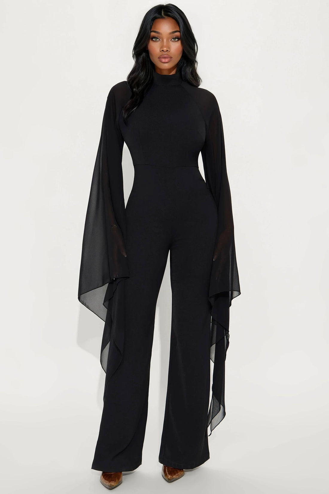 Gelina Cape Sleeve Jumpsuit - Black