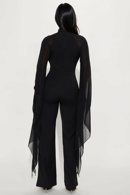 Gelina Cape Sleeve Jumpsuit - Black