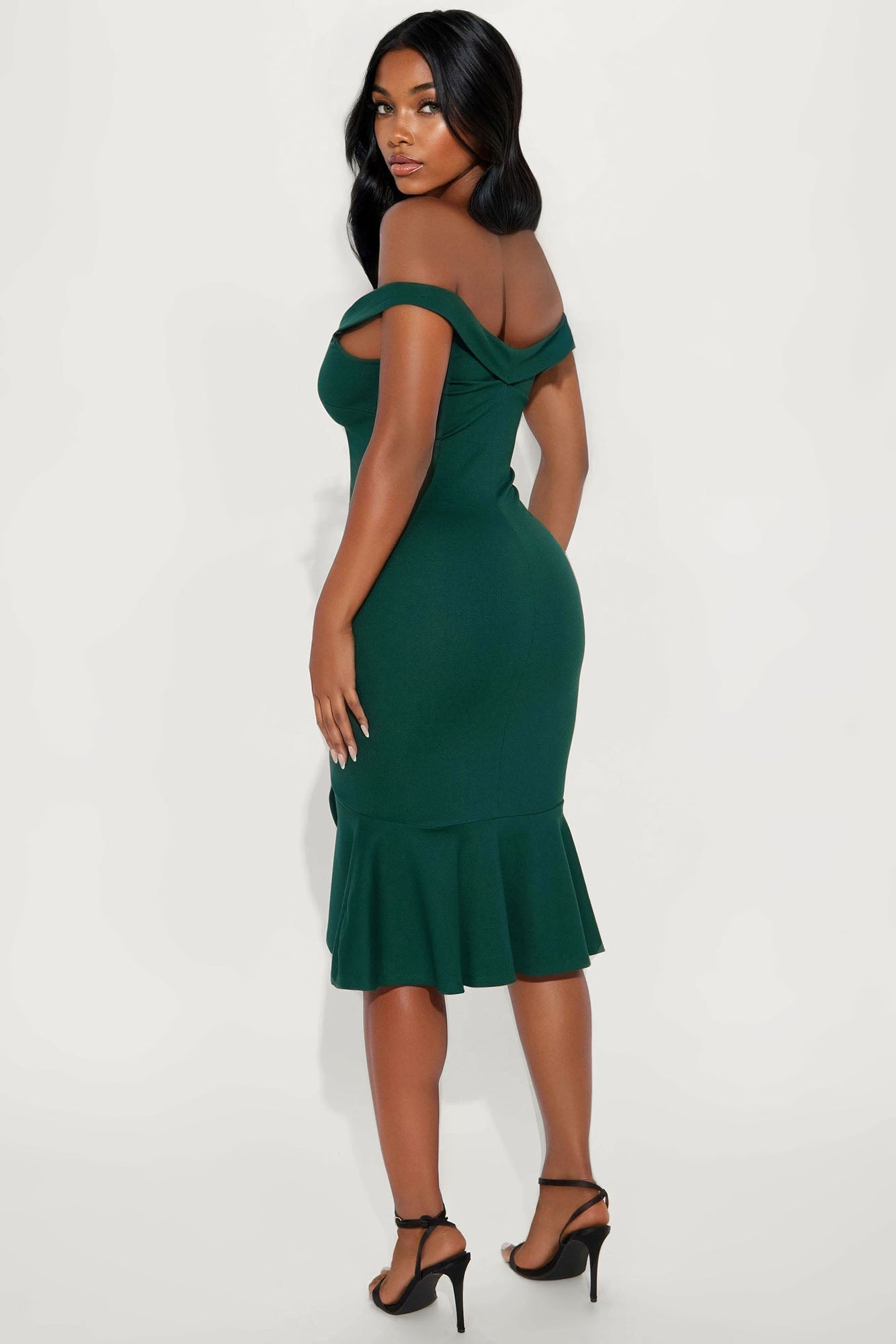 Eloise Off Shoulder Body Sculpting Midi Dress - Hunter