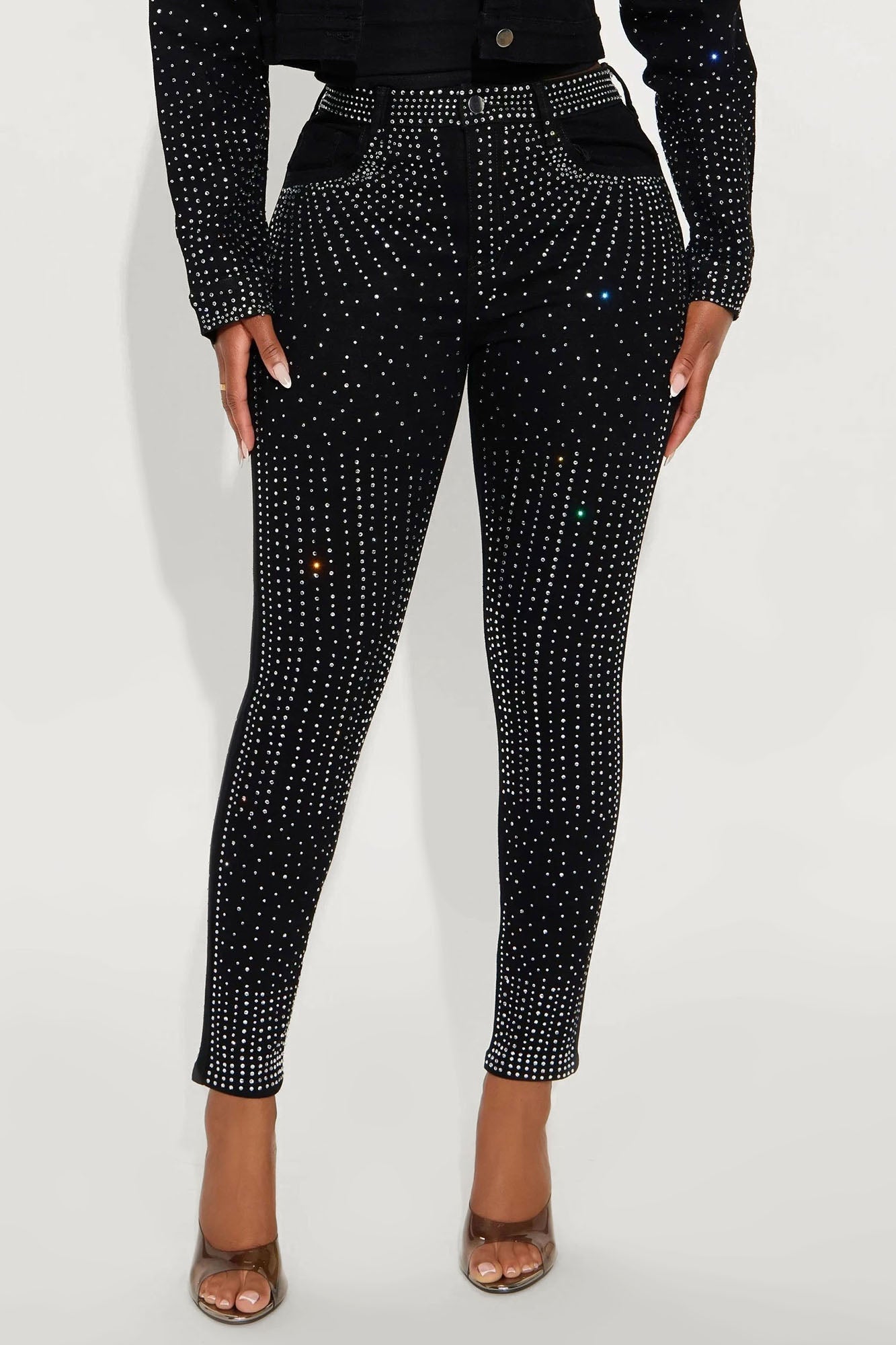 Touch Of Glitz High Rise Embellished Skinny Jeans - Black