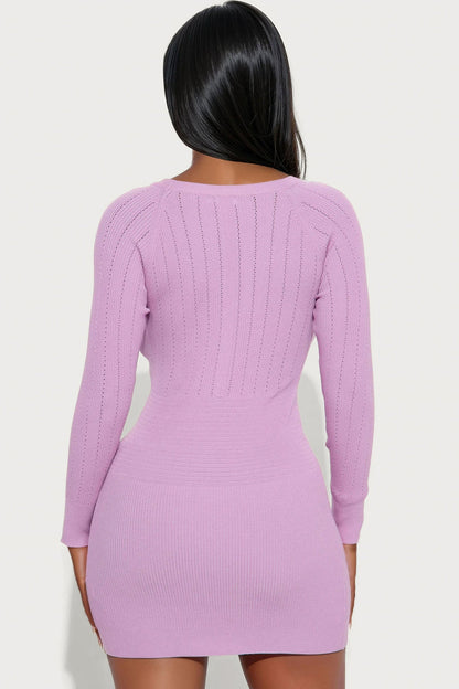 Fit For Fall Long Sleeve Sweater Mini Dress - Lilac