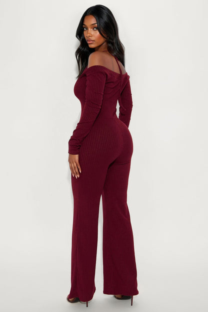 Tilly Ribbed Lace Trim Jumpsuit - Plum