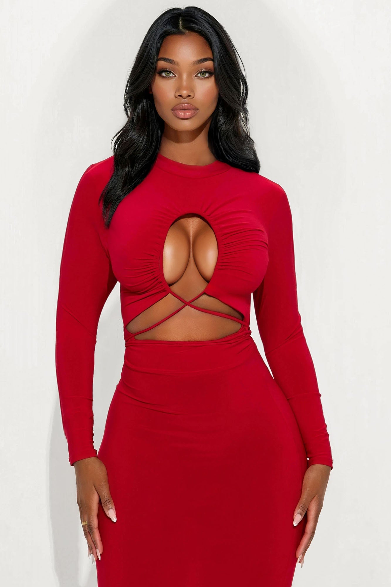 Body Language Cut Out Maxi Dress - DarkRed