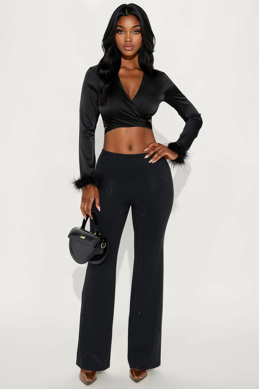Embellished Wide Leg Pant 32″ - Black
