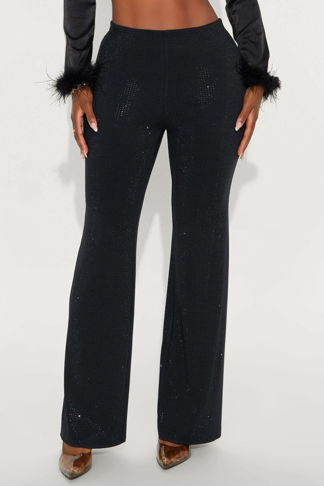Embellished Wide Leg Pant 32″ - Black