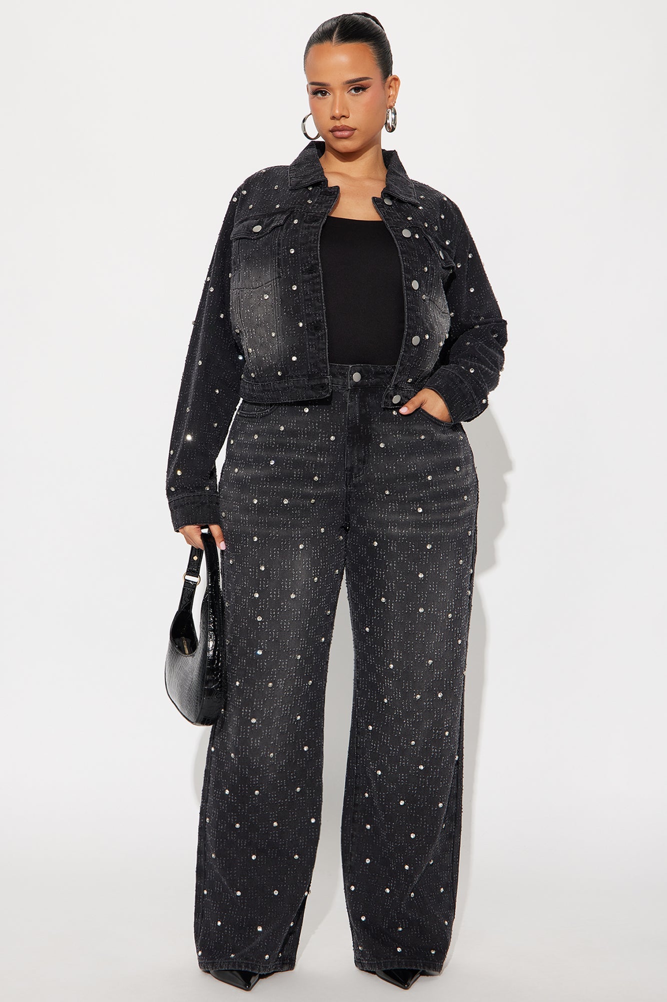 City Lights Embellished Denim Jacket - Black Wash