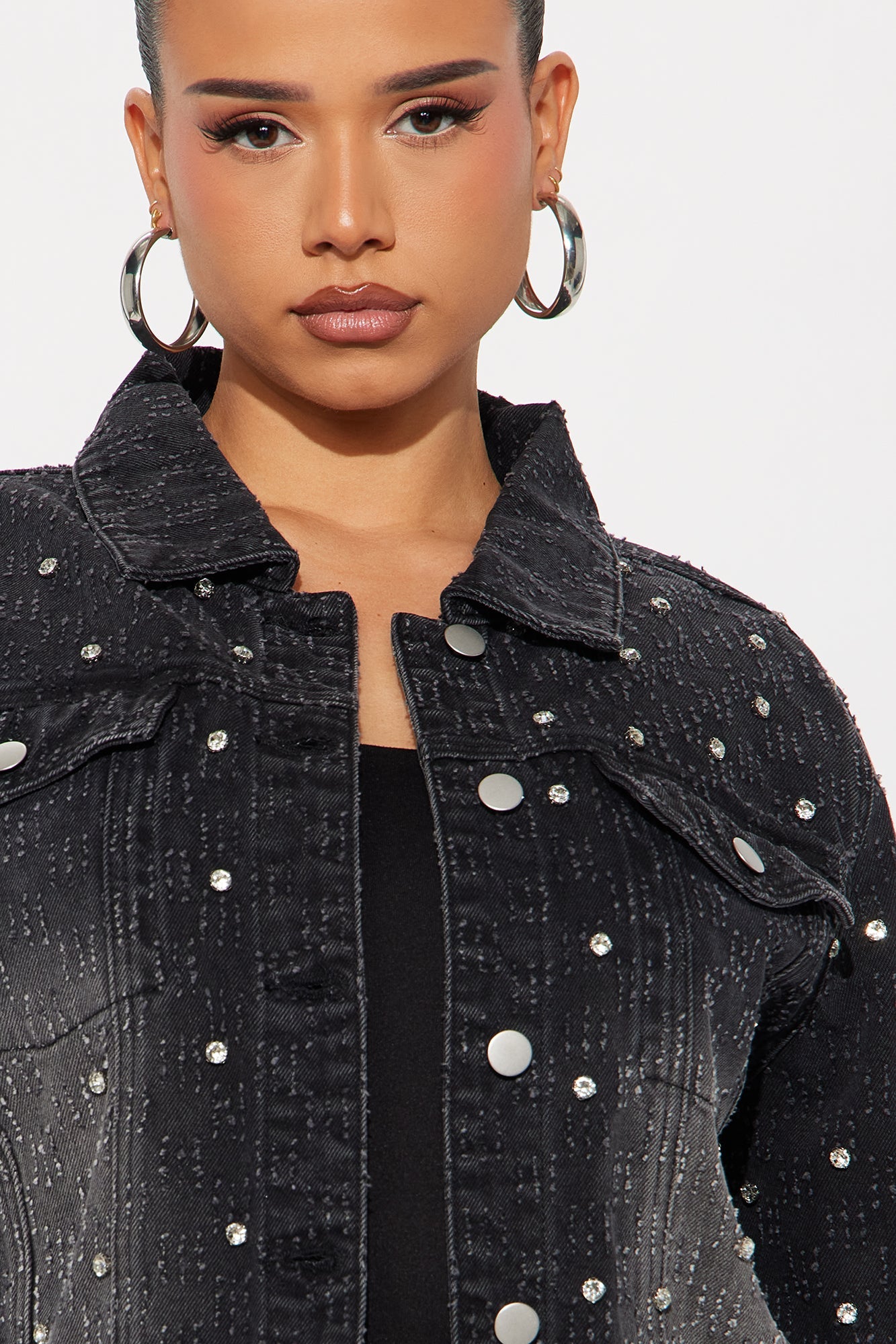 City Lights Embellished Denim Jacket - Black Wash