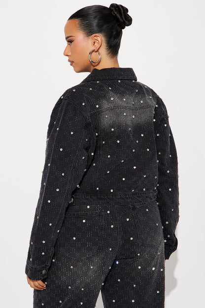 City Lights Embellished Denim Jacket - Black Wash