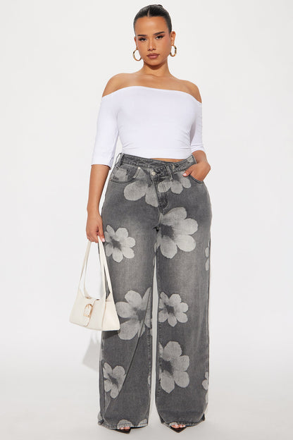 Born To Bloom Crossover Jeans - Grey