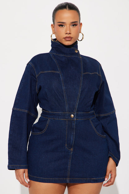 Going Downtown Denim Mini Dress - Dark Denim