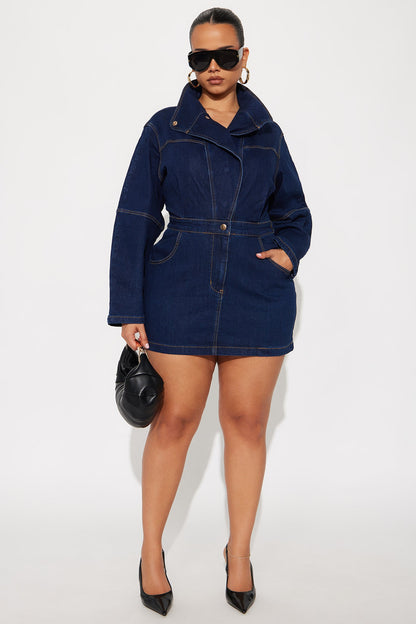Going Downtown Denim Mini Dress - Dark Denim