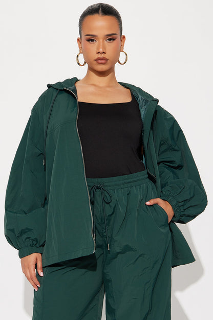 First Class Windbreaker Zip Up Hoodie - Hunter Green