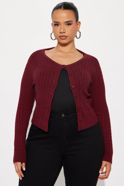 Elowen Cable Knit Cardigan - Burgundy