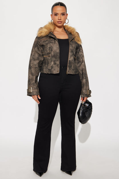 Not Your Average Washed Faux Leather Moto Jacket - Charcoal