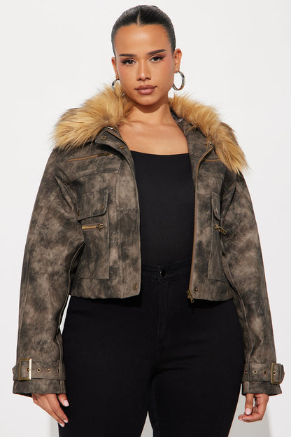 Not Your Average Washed Faux Leather Moto Jacket - Charcoal