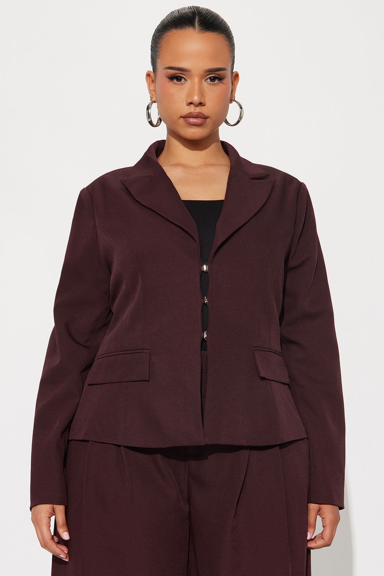 Power Pose Lace Up Fitted Blazer - Wine