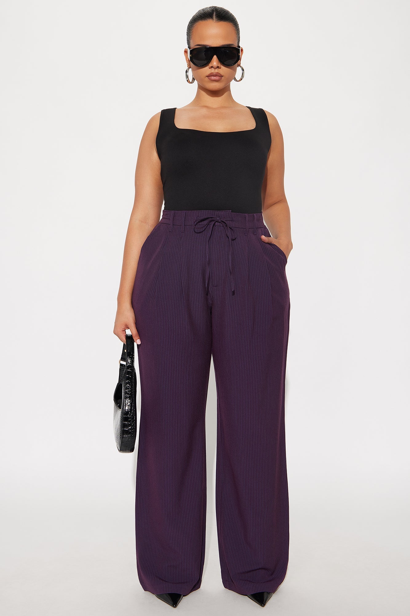 Kelly Pinstripe Wide Leg Trouser Pant - Plum