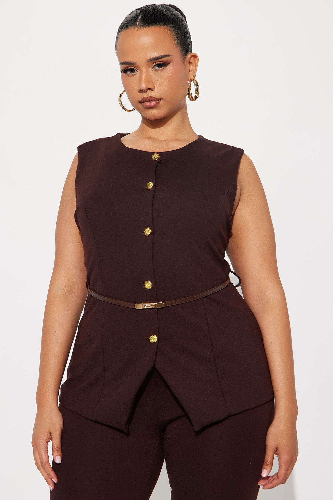 The Vera Ponte Vest And Pant Set - Dark Brown