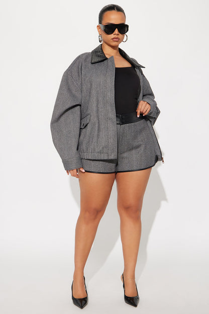 Halsey Crepe Herringbone Jacket - Black/combo
