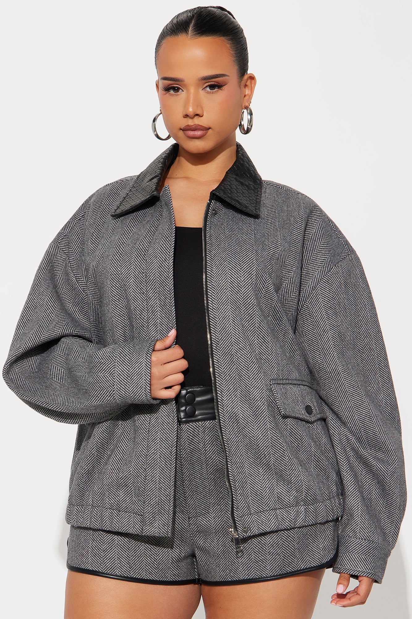 Halsey Crepe Herringbone Jacket - Black/combo