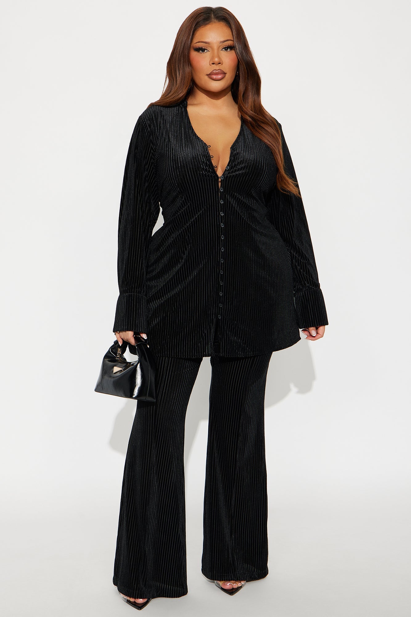 Too Early To Tell Velvet Pant Set - Black