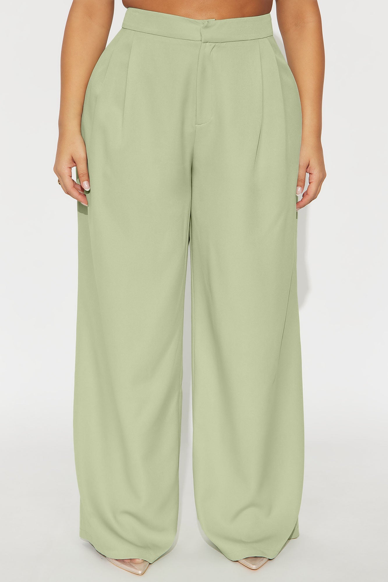 Delia Wide Leg Crepe Trousers 33″ - Sage