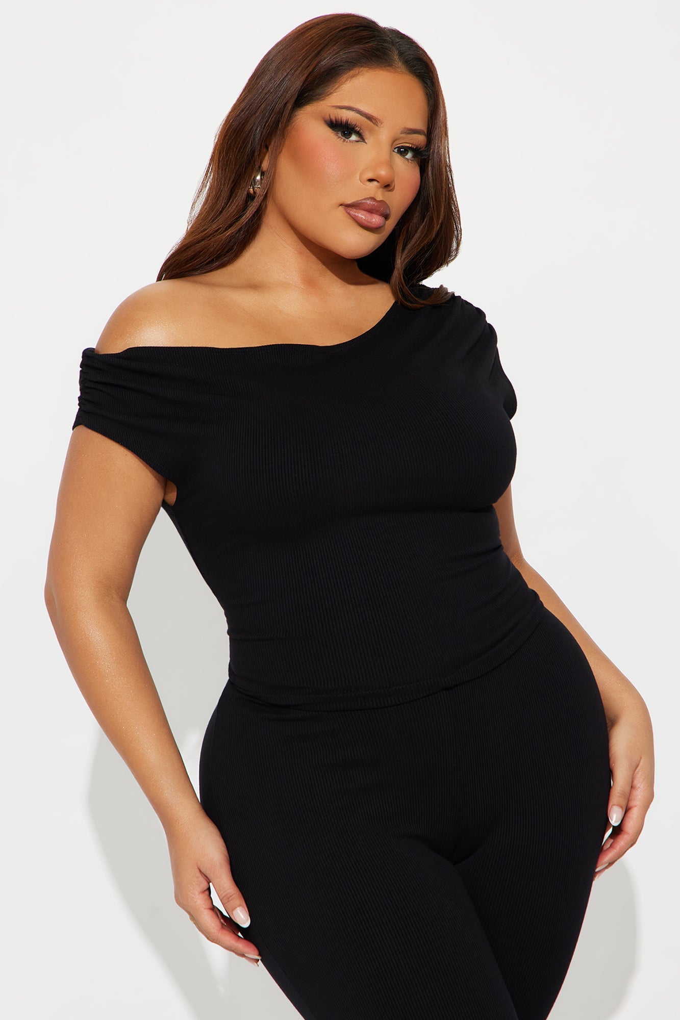 Delilah Snatched Off Shoulder Jumpsuit - Black