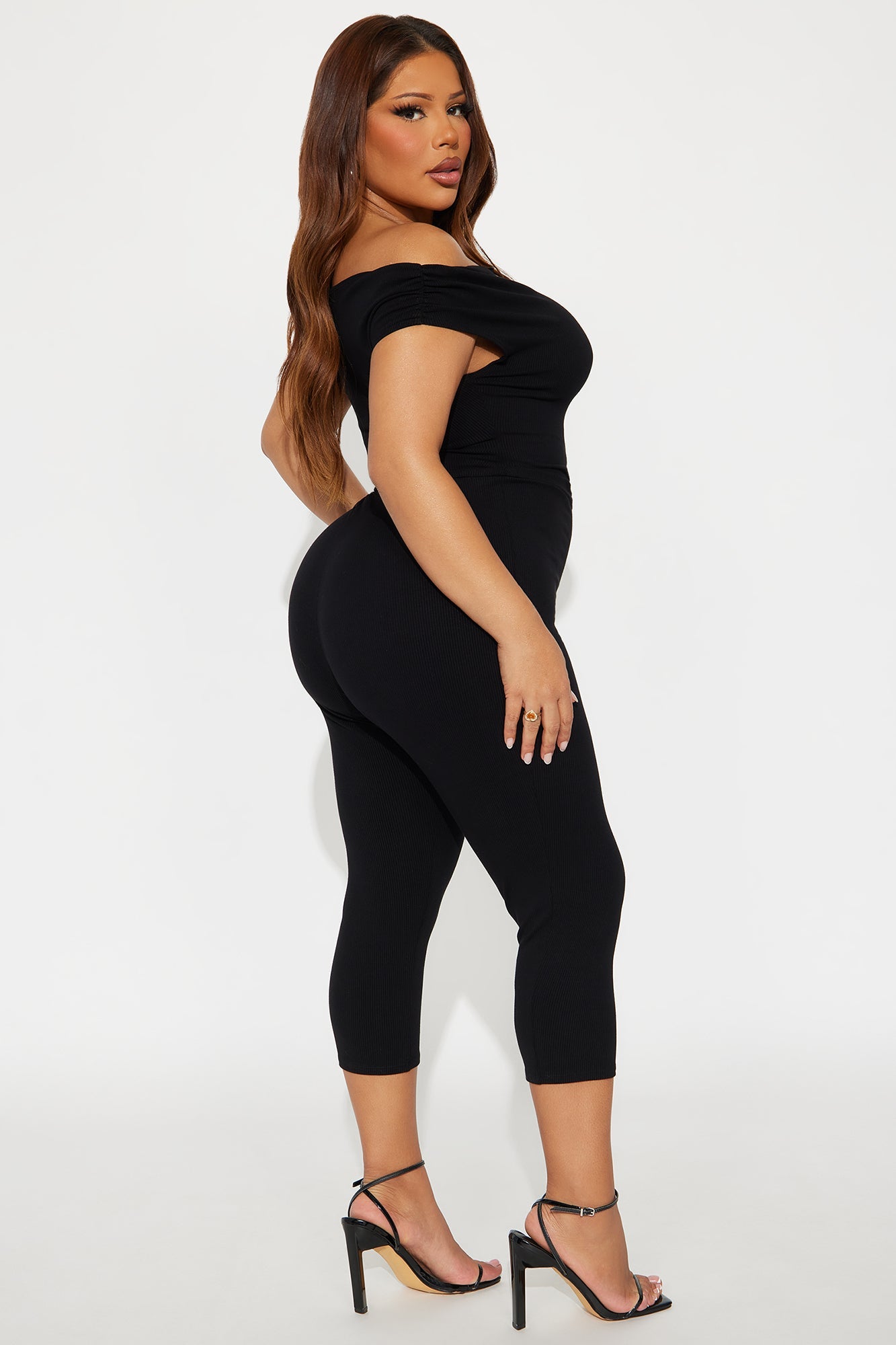 Delilah Snatched Off Shoulder Jumpsuit - Black